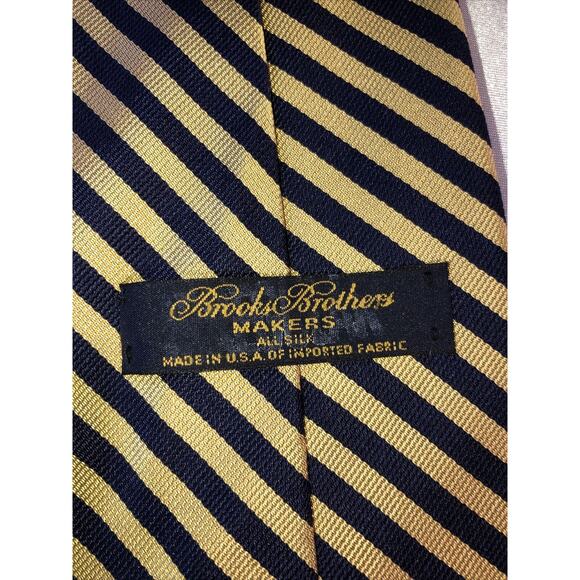 346 Brooks Brothers All Silk Neck Tie Repp Diagnol Stripes Gold Blue - Picture 3 of 5